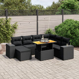 vidaXL 8-delige Loungeset met kussens poly rattan zwart