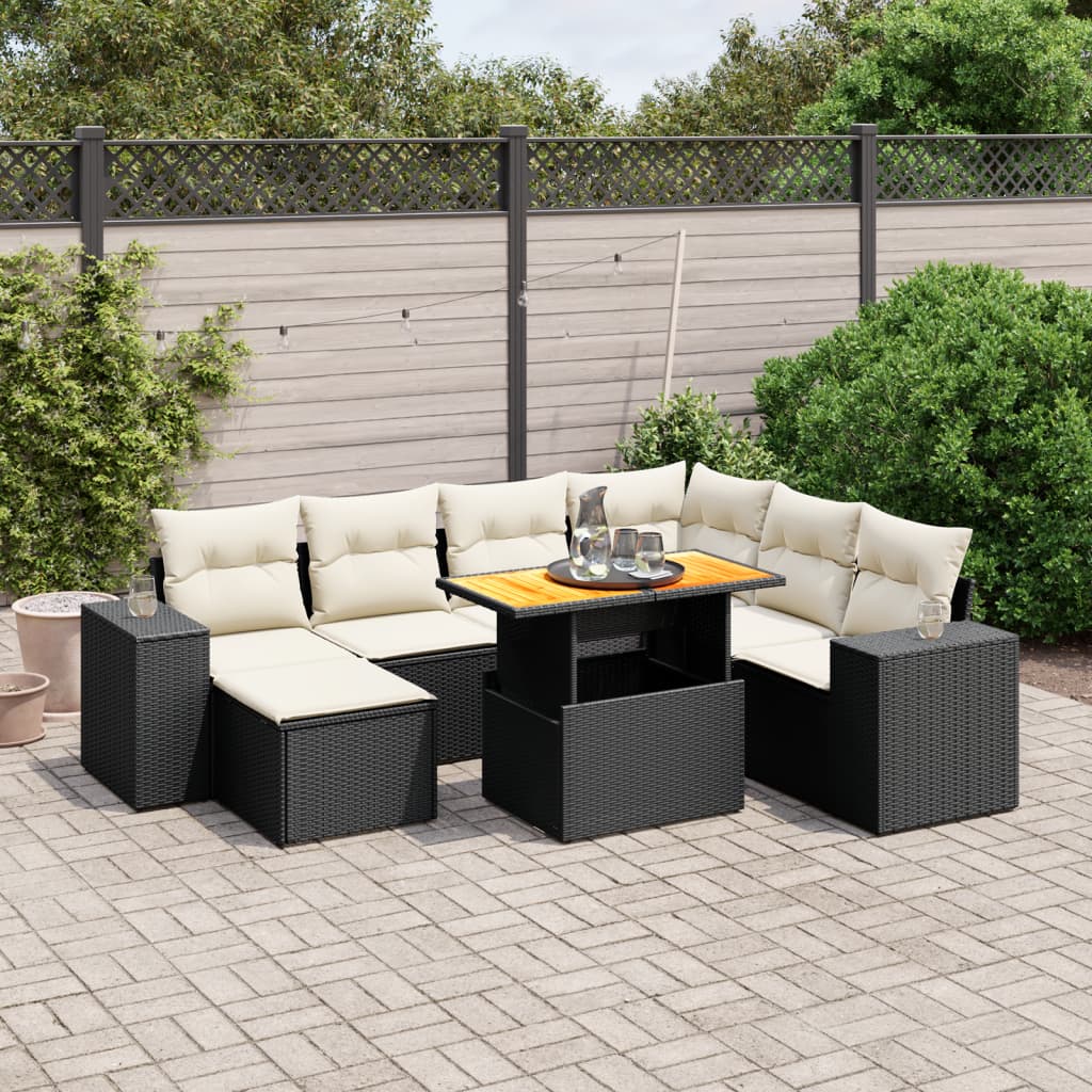 vidaXL 8-delige Loungeset met kussens poly rattan zwart