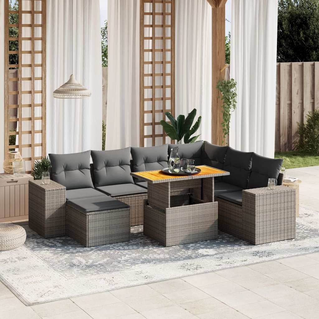 vidaXL 8-delige Loungeset met kussens poly rattan zwart