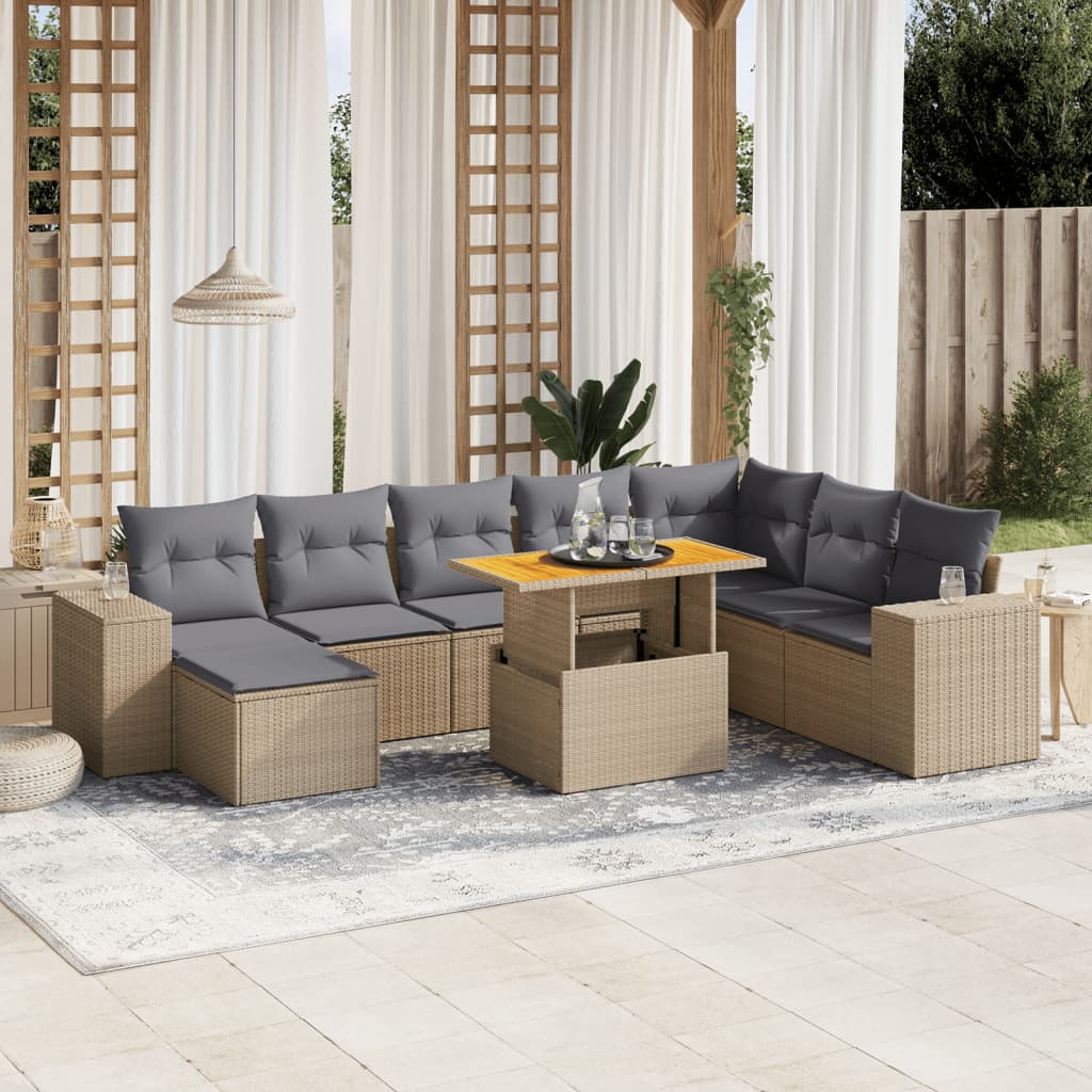 vidaXL 9-delige Loungeset met kussens poly rattan zwart