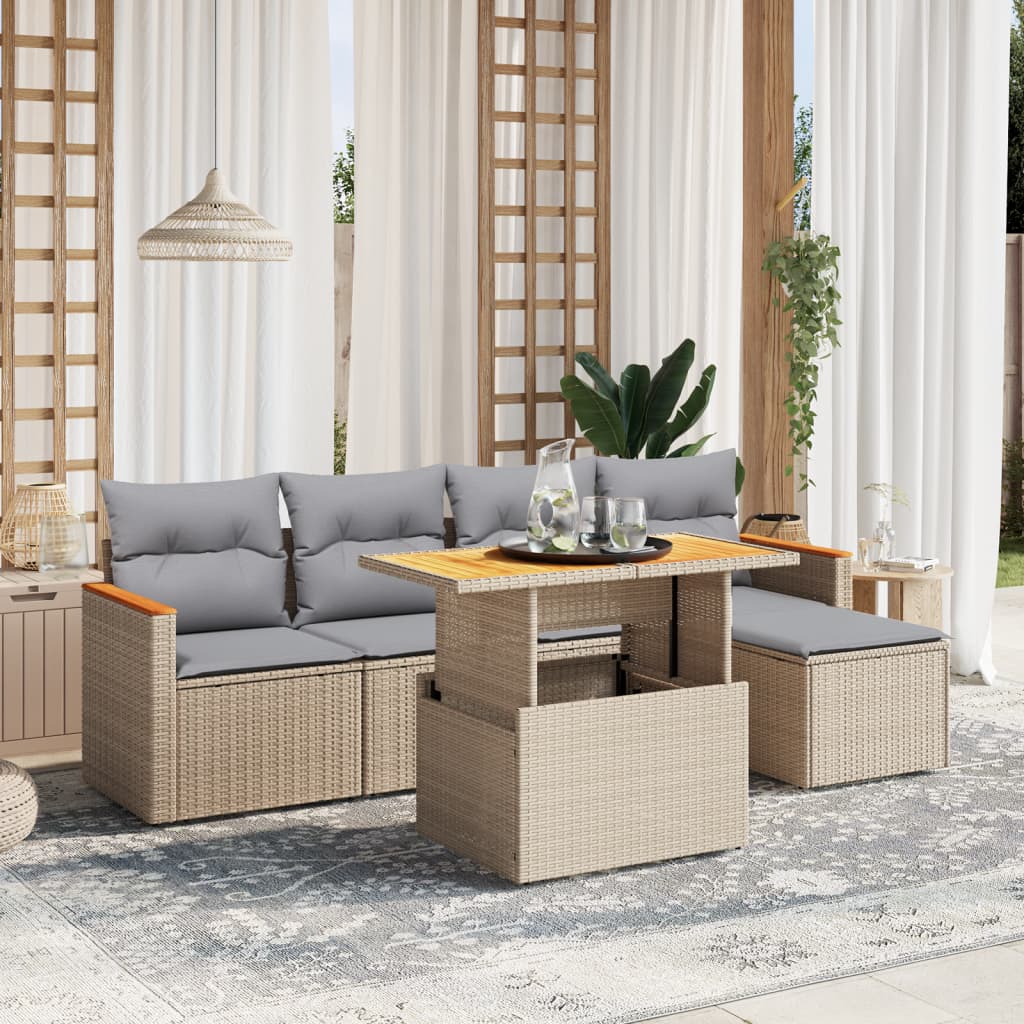 vidaXL 6-delige Loungeset met kussens poly rattan zwart