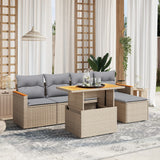 vidaXL 6-delige Loungeset met kussens poly rattan zwart