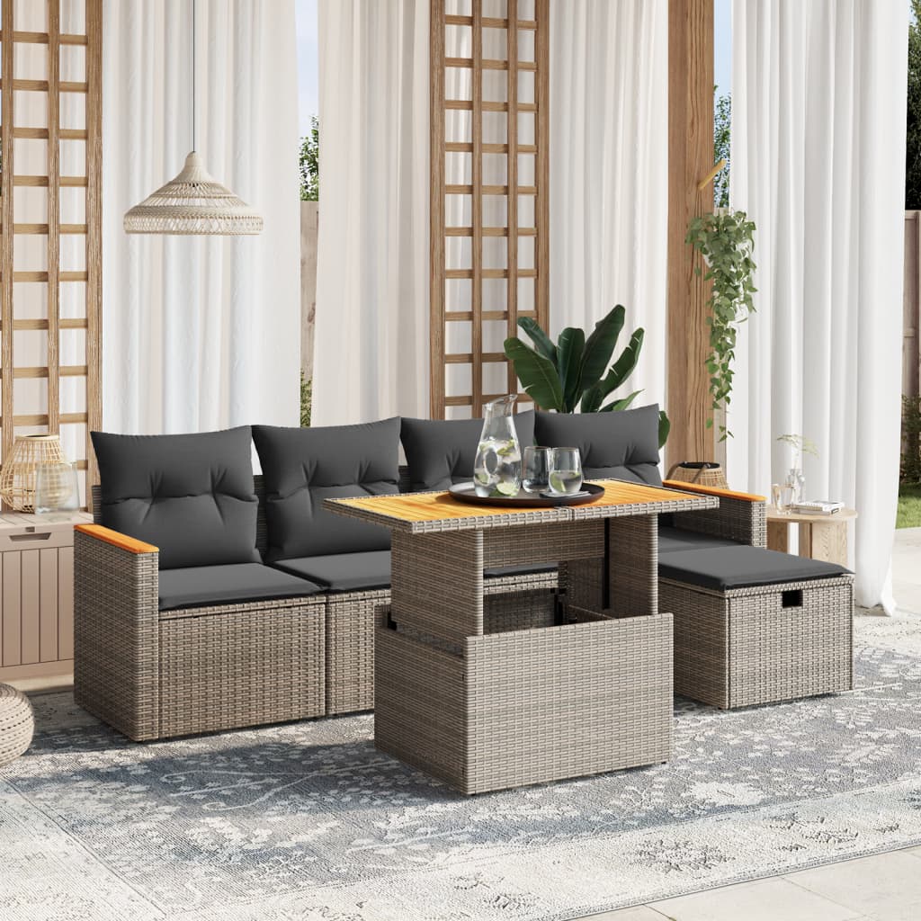 vidaXL 6-delige Loungeset met kussens poly rattan zwart