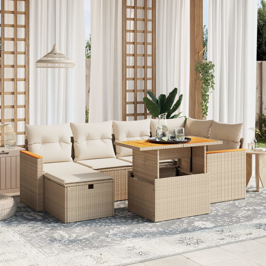 vidaXL 7-delige Loungeset met kussens poly rattan zwart