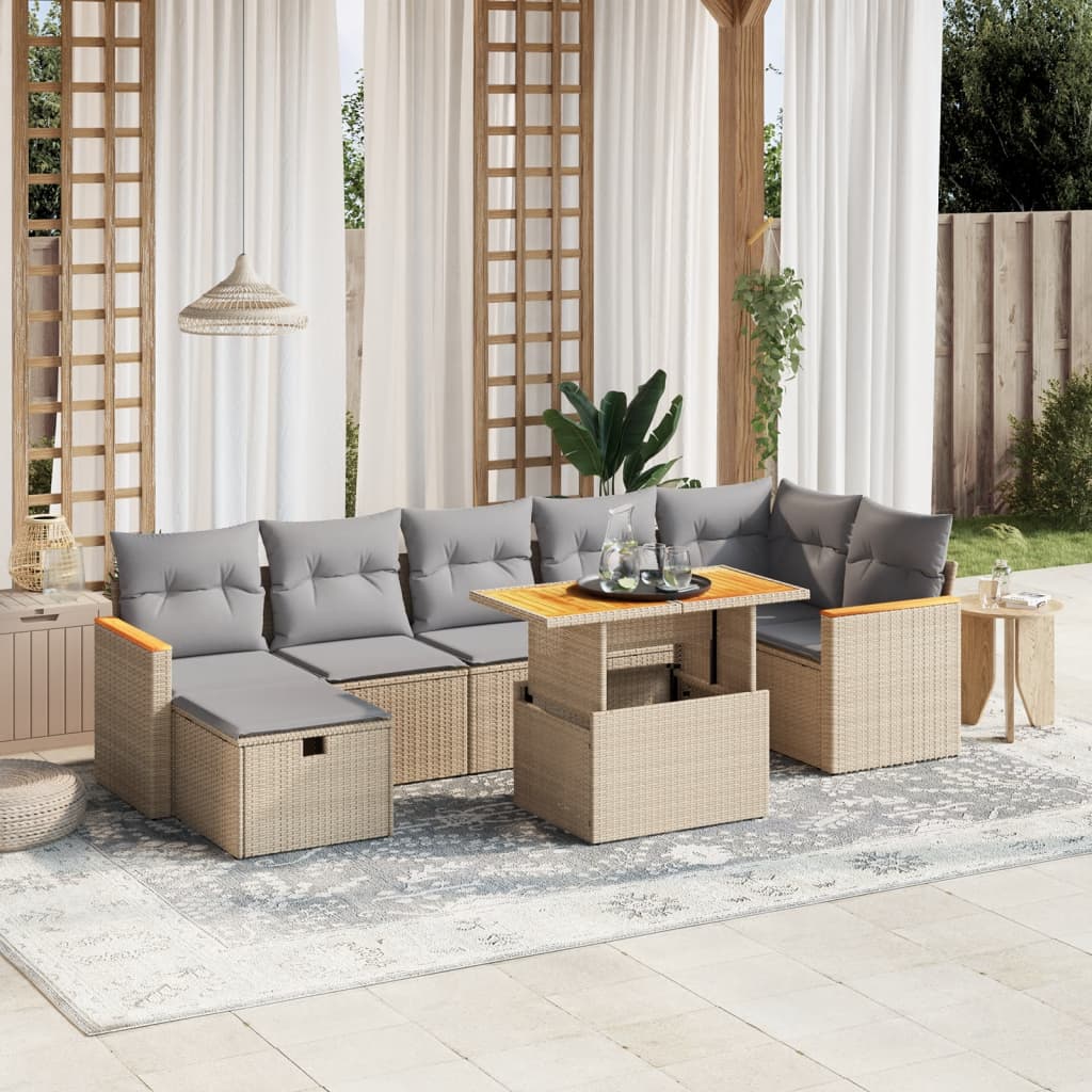 vidaXL 8-delige Loungeset met kussens poly rattan zwart
