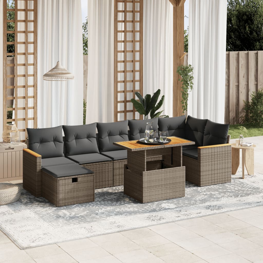 vidaXL 8-delige Loungeset met kussens poly rattan zwart