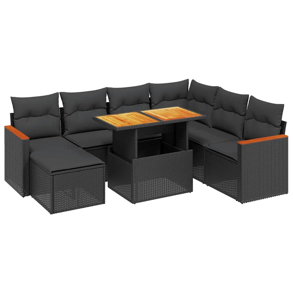 vidaXL 8-piece Lounge Set with Cushions Poly Rattan Black