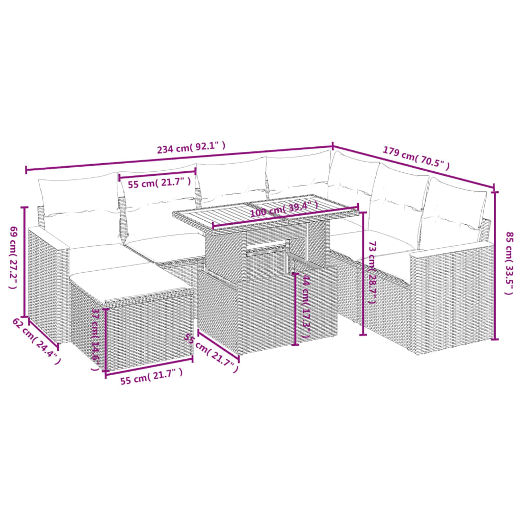 vidaXL 8-piece Lounge Set with Cushions Poly Rattan Black