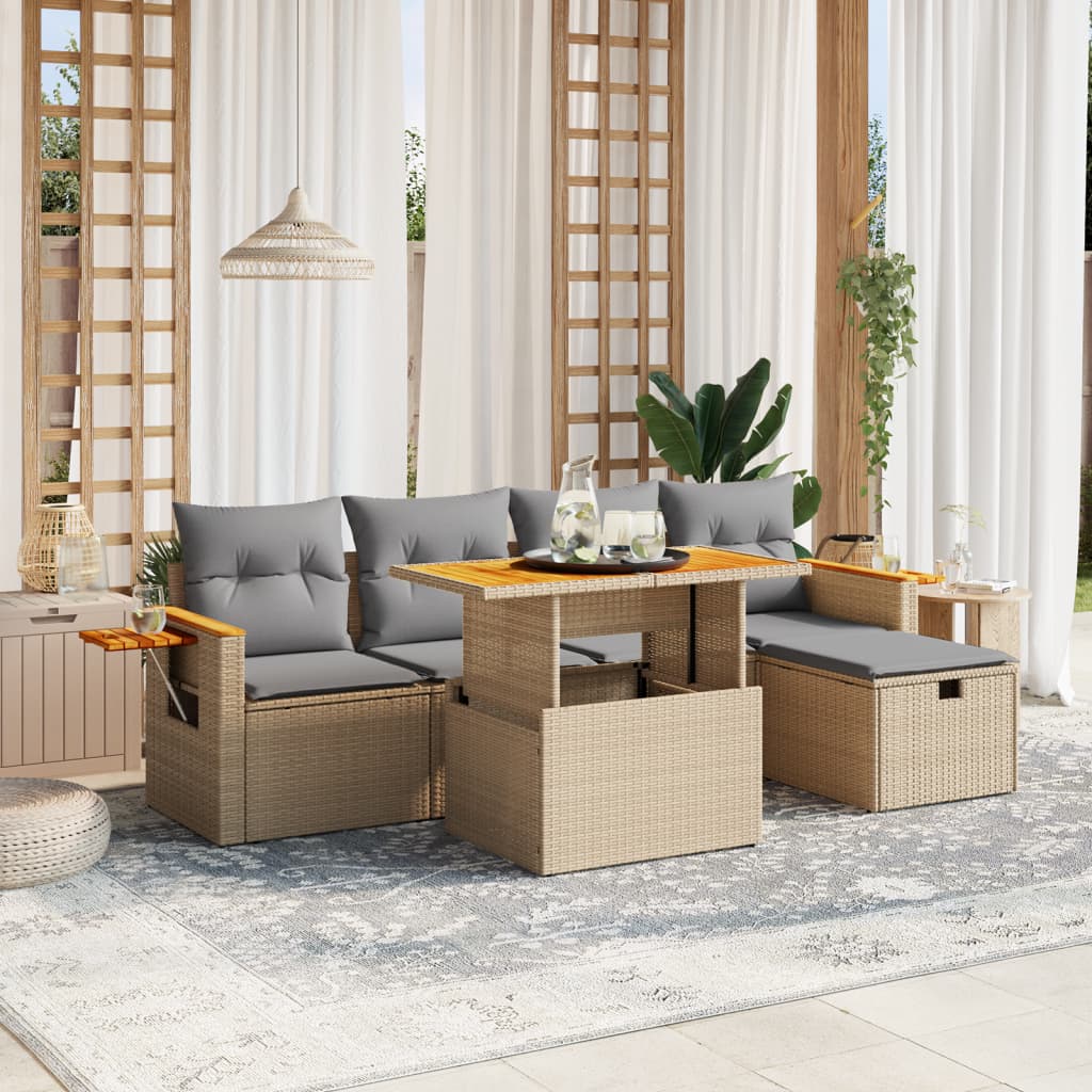 vidaXL 6-delige Loungeset met kussens poly rattan zwart