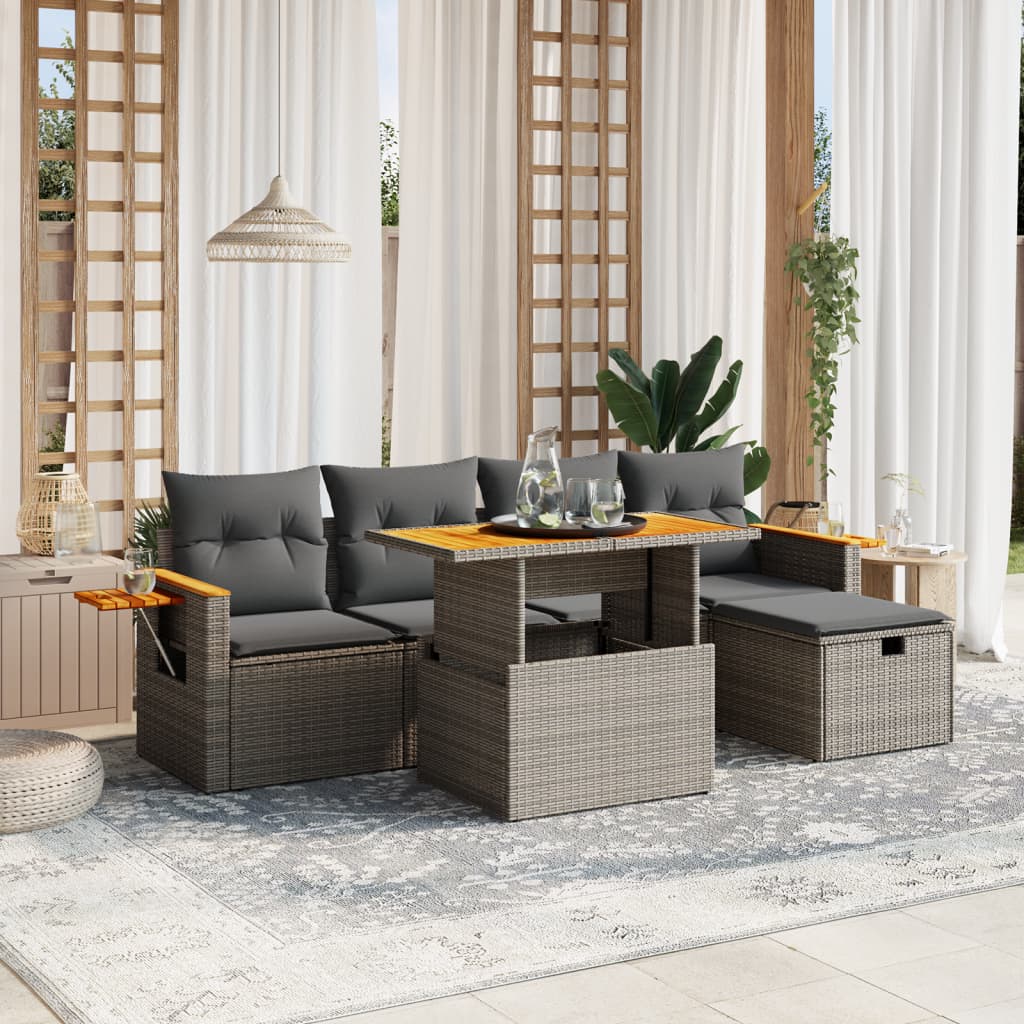 vidaXL 6-delige Loungeset met kussens poly rattan zwart