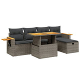vidaXL 6-delige Loungeset met kussens poly rattan zwart