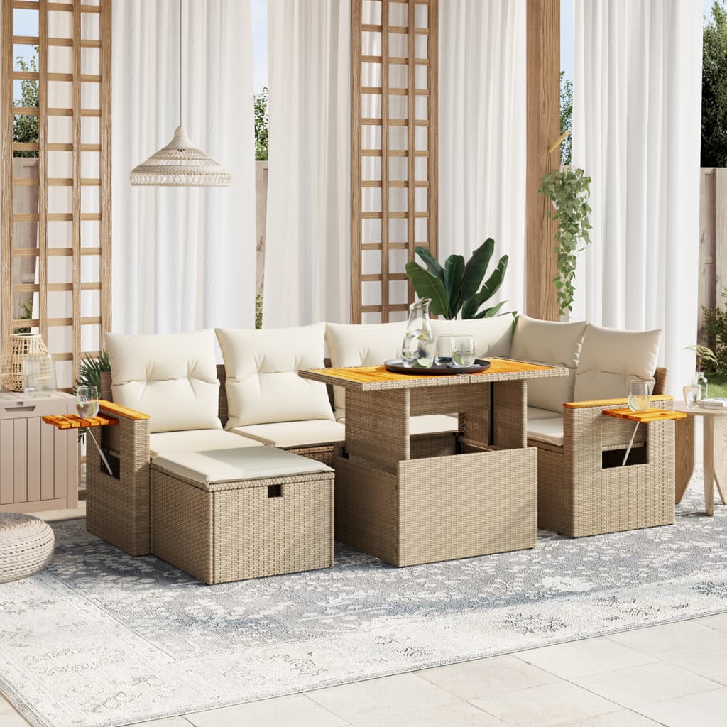 vidaXL 7-delige Loungeset met kussens poly rattan zwart
