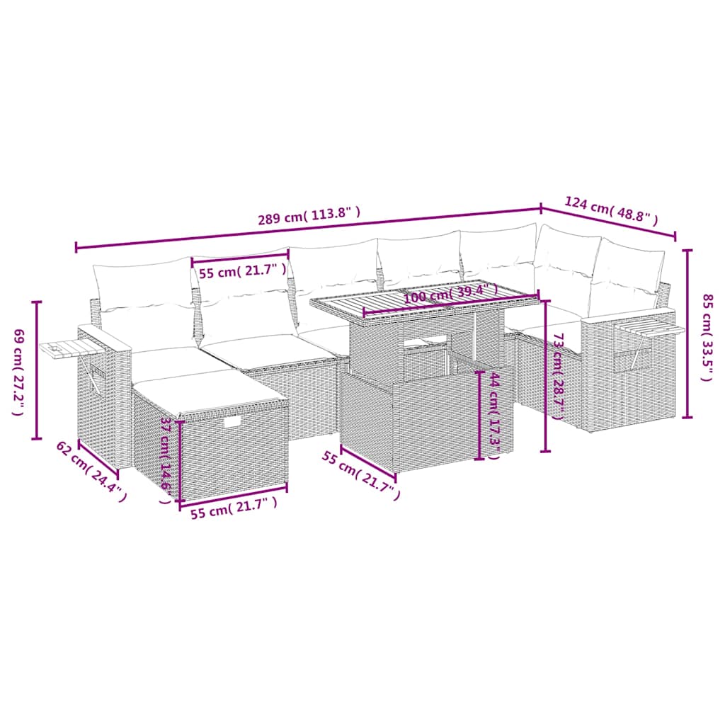 vidaXL 8-piece Lounge Set with Cushions Poly Rattan Black