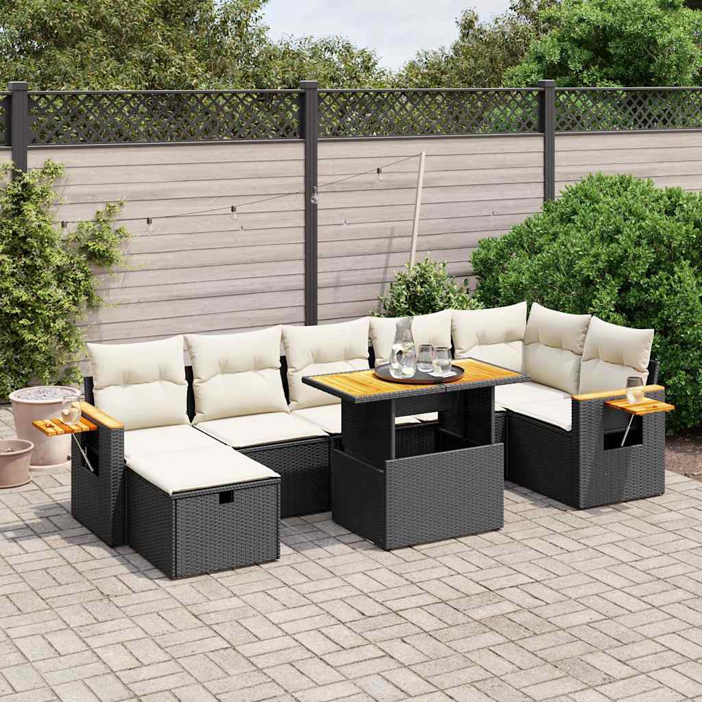 vidaXL 8-piece Lounge Set with Cushions Poly Rattan Black
