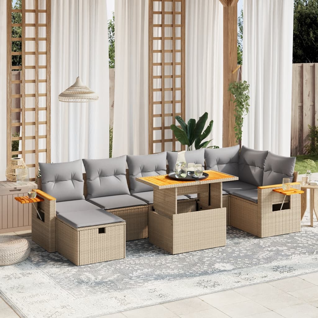 vidaXL 8-piece Lounge Set with Cushions Poly Rattan Black