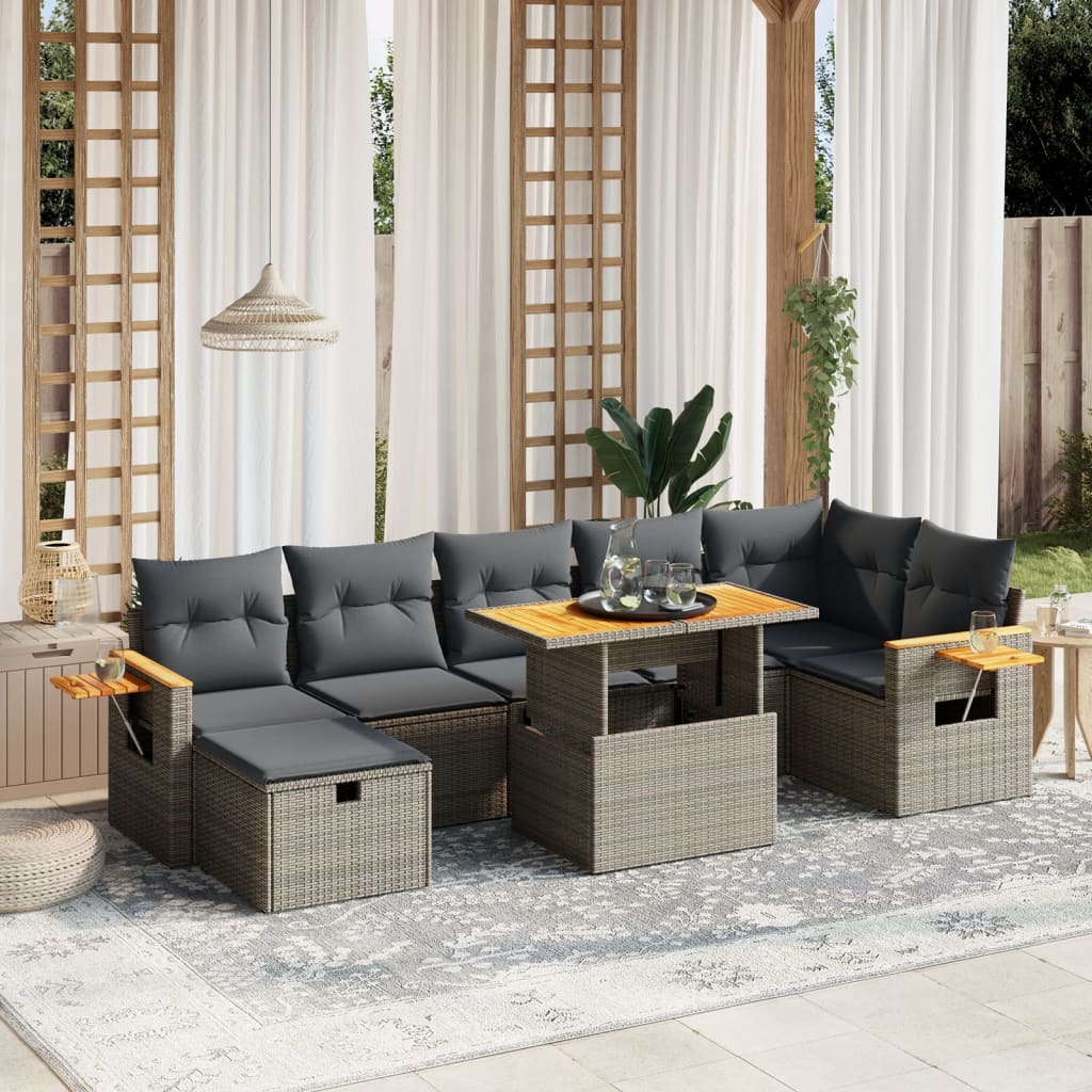 vidaXL 8-piece Lounge Set with Cushions Poly Rattan Black
