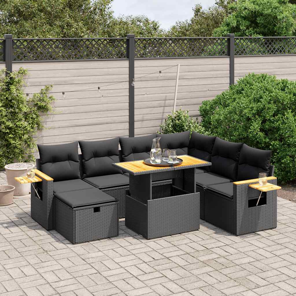 vidaXL 8-Piece Lounge Set with Cushions Poly Rattan Black