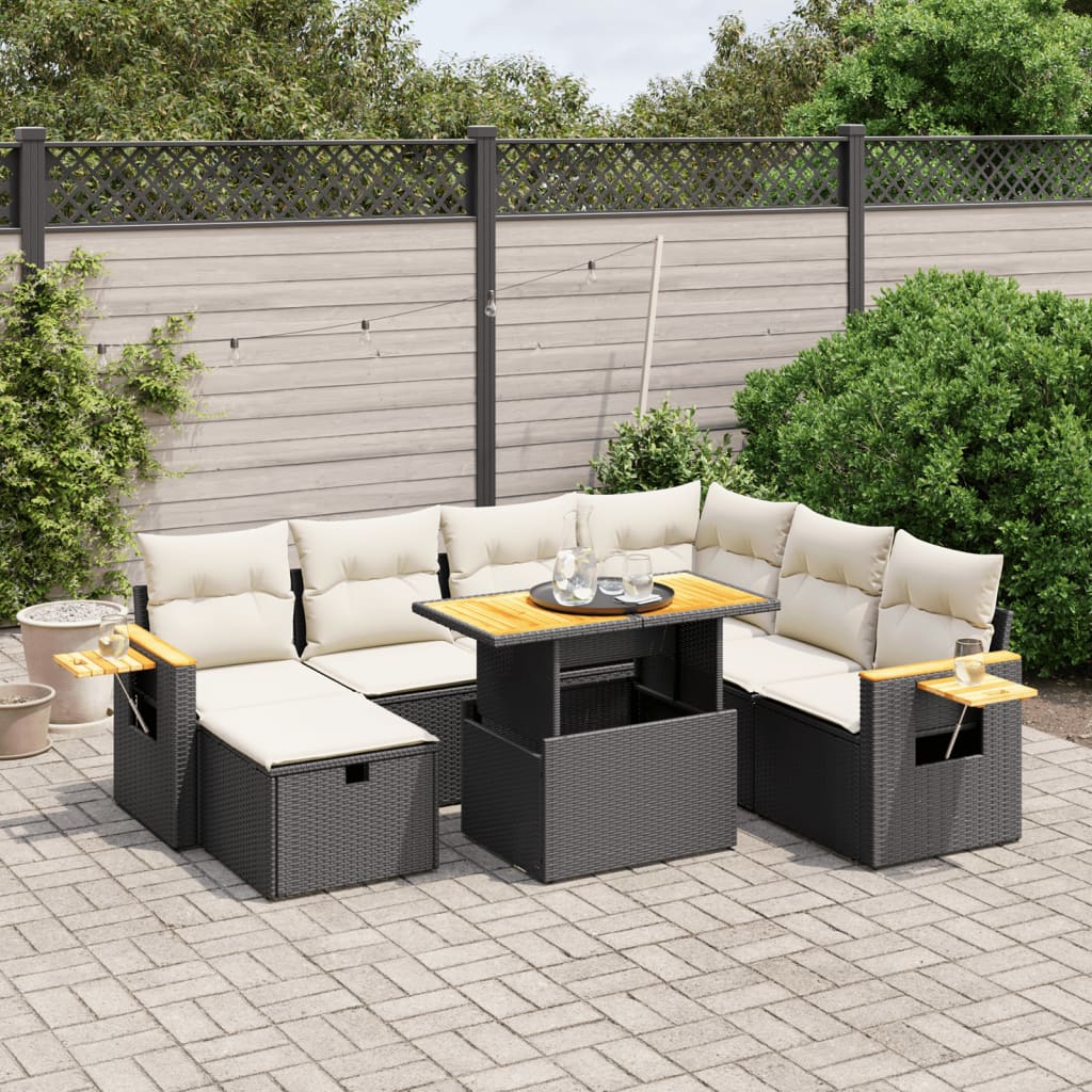 vidaXL 8-Piece Lounge Set with Cushions Poly Rattan Black