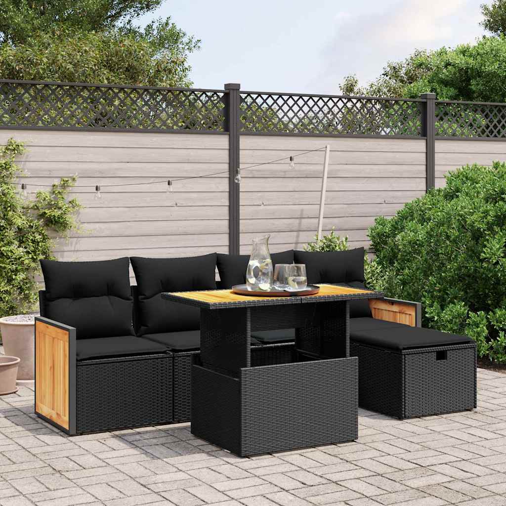 vidaXL 6-Piece Lounge Set with Cushions Poly Rattan Black