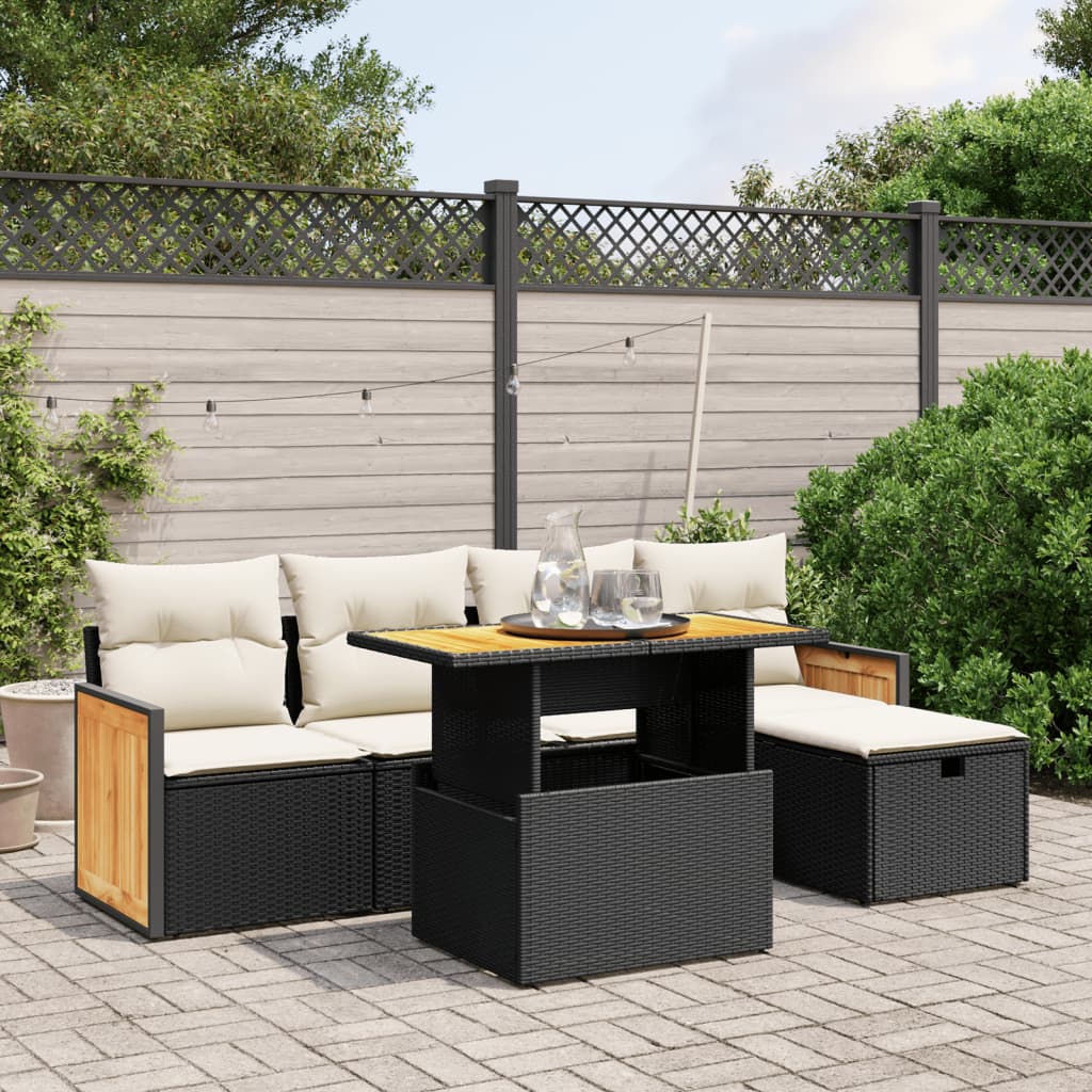 vidaXL 6-Piece Lounge Set with Cushions Poly Rattan Black