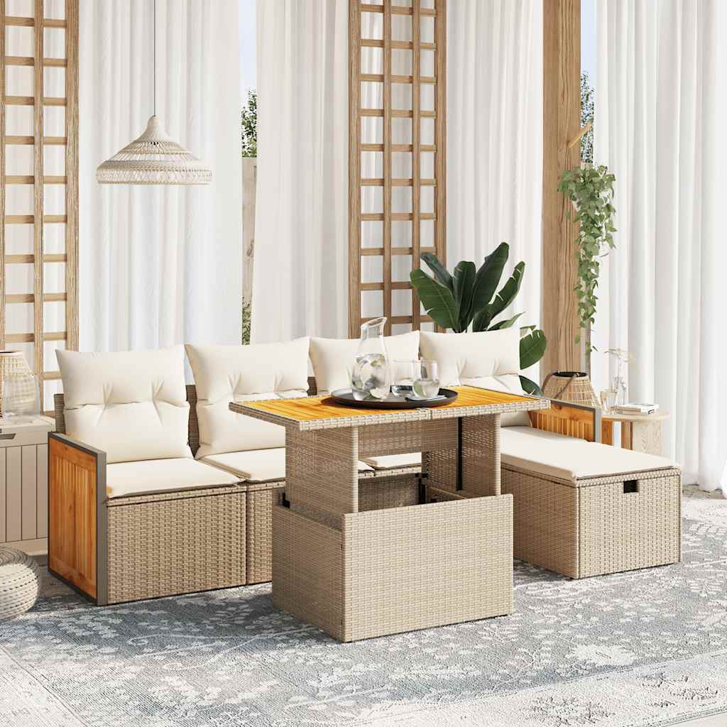 vidaXL 6-Piece Lounge Set with Cushions Poly Rattan Black