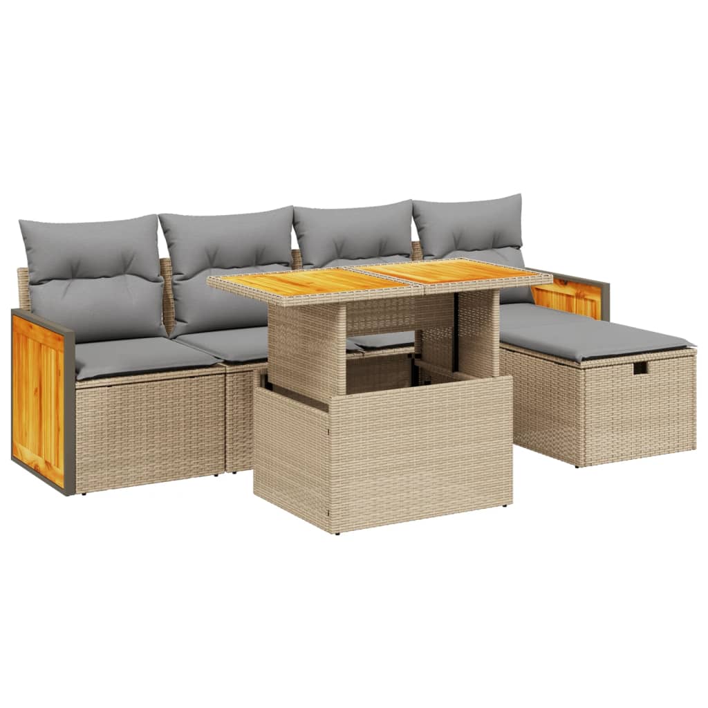 vidaXL 6-Piece Lounge Set with Cushions Poly Rattan Black