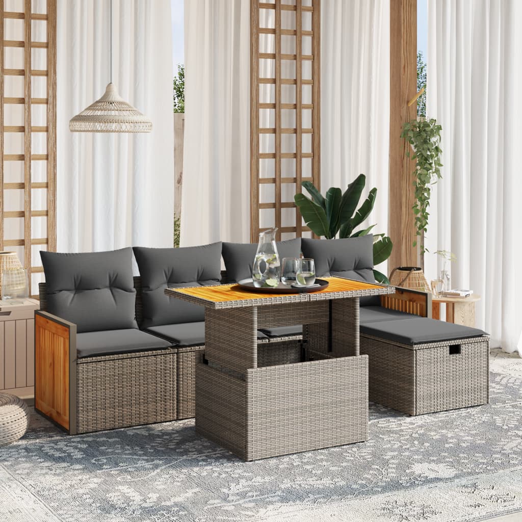 vidaXL 6-Piece Lounge Set with Cushions Poly Rattan Black