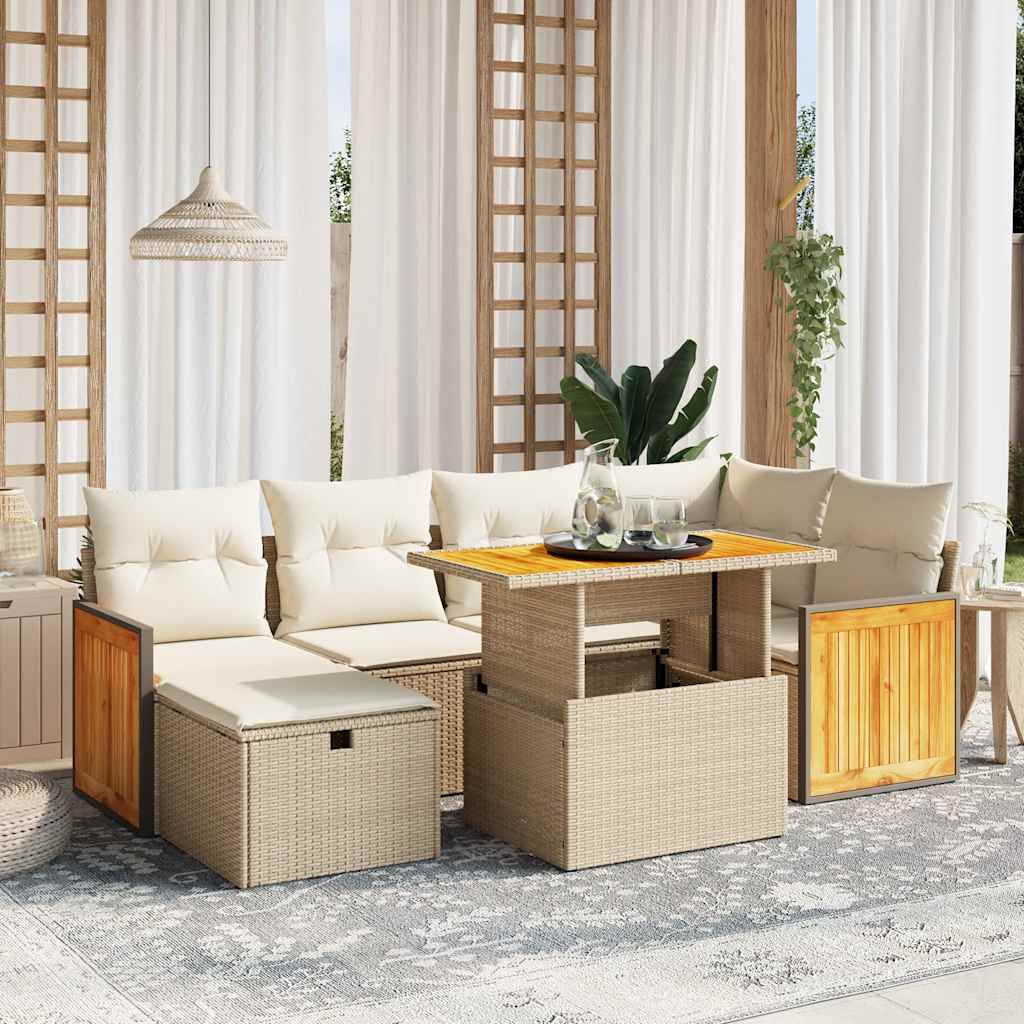 vidaXL 7-delige Loungeset met kussens poly rattan zwart