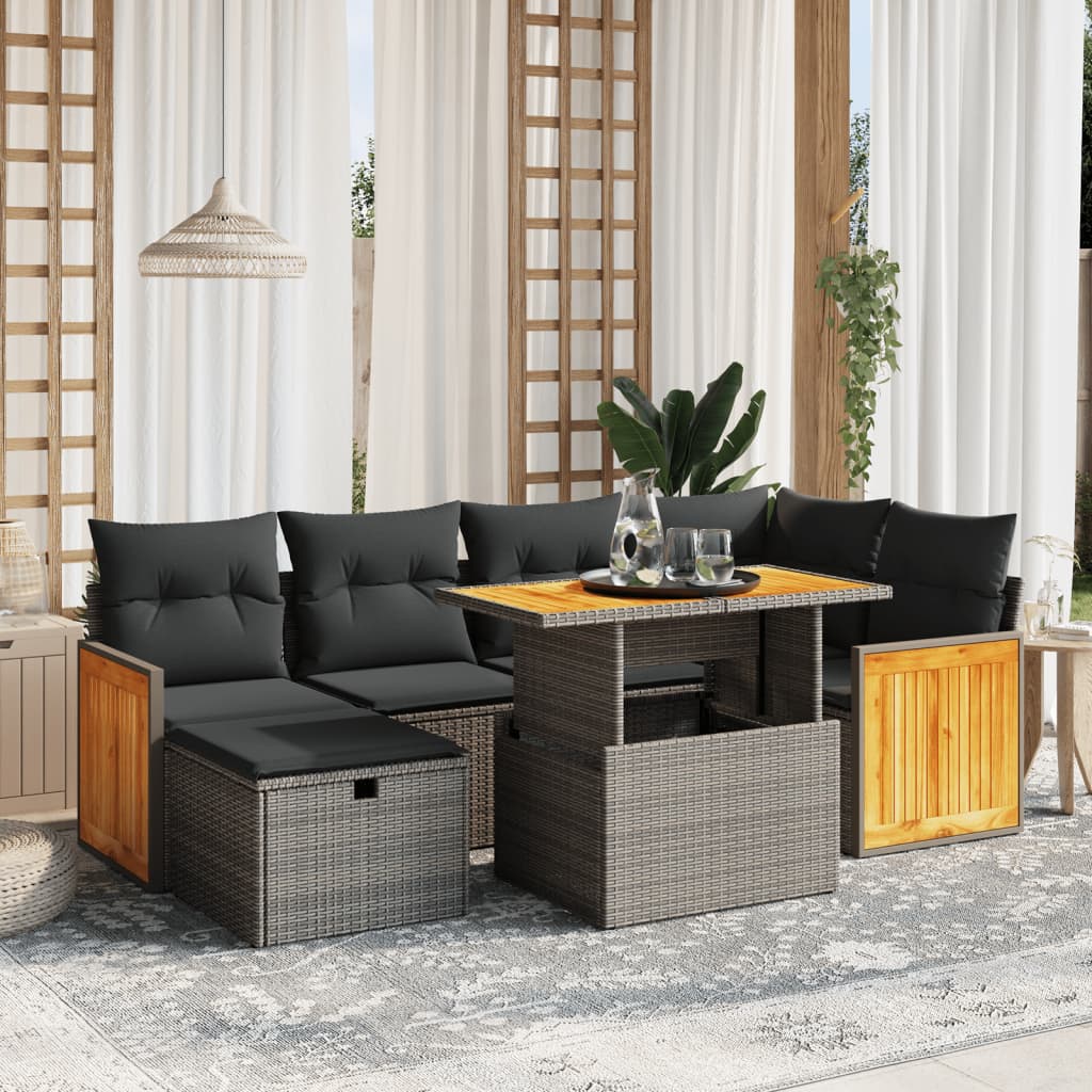 vidaXL 7-delige Loungeset met kussens poly rattan zwart