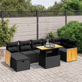vidaXL 8-Piece Poly Rattan Lounge Set with Cushions Black