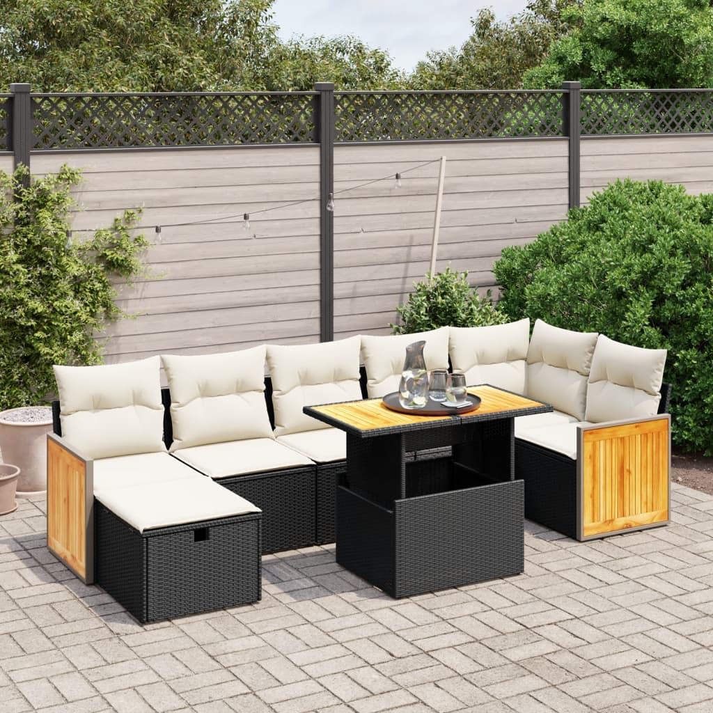 vidaXL 8-Piece Poly Rattan Lounge Set with Cushions Black