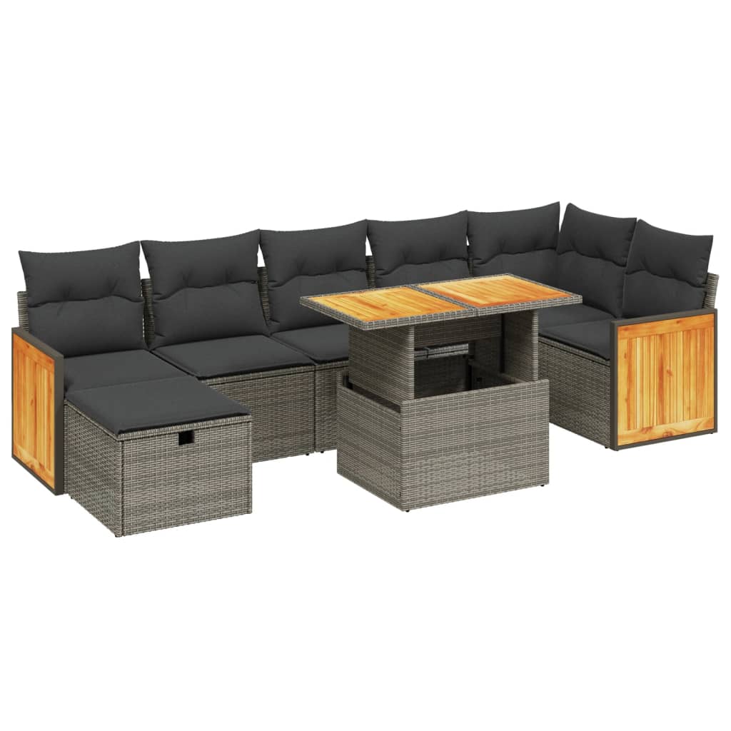 vidaXL 8-Piece Poly Rattan Lounge Set with Cushions Black