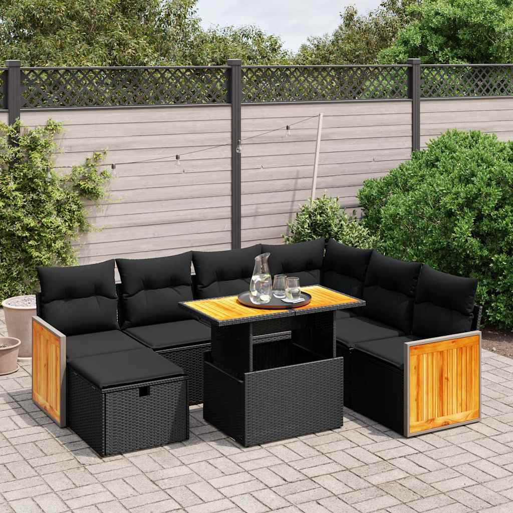 vidaXL 8-delige Loungeset met kussens poly rattan zwart