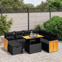 vidaXL 8-delige Loungeset met kussens poly rattan zwart