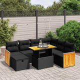 vidaXL 8-delige Loungeset met kussens poly rattan zwart