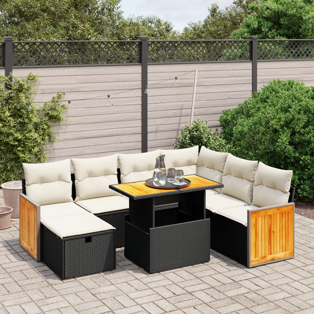 vidaXL 8-delige Loungeset met kussens poly rattan zwart
