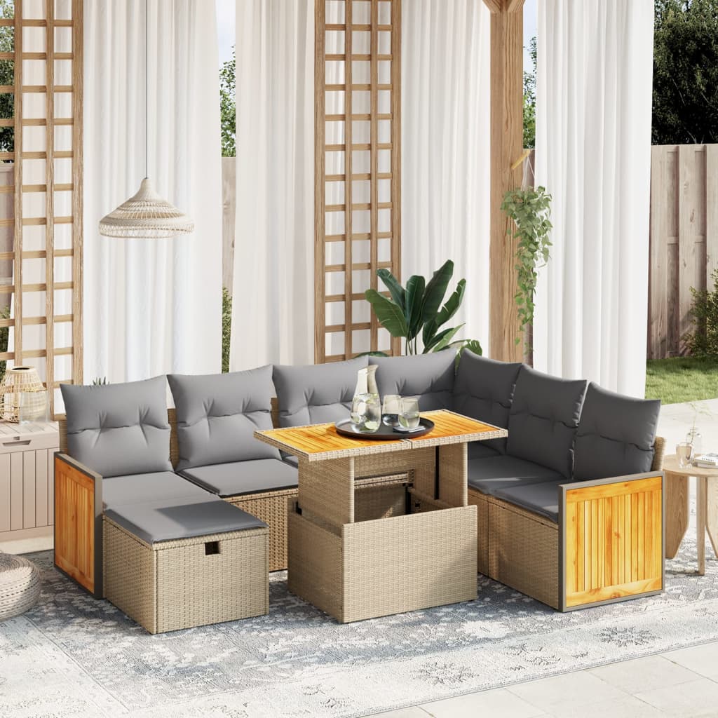 vidaXL 8-delige Loungeset met kussens poly rattan zwart