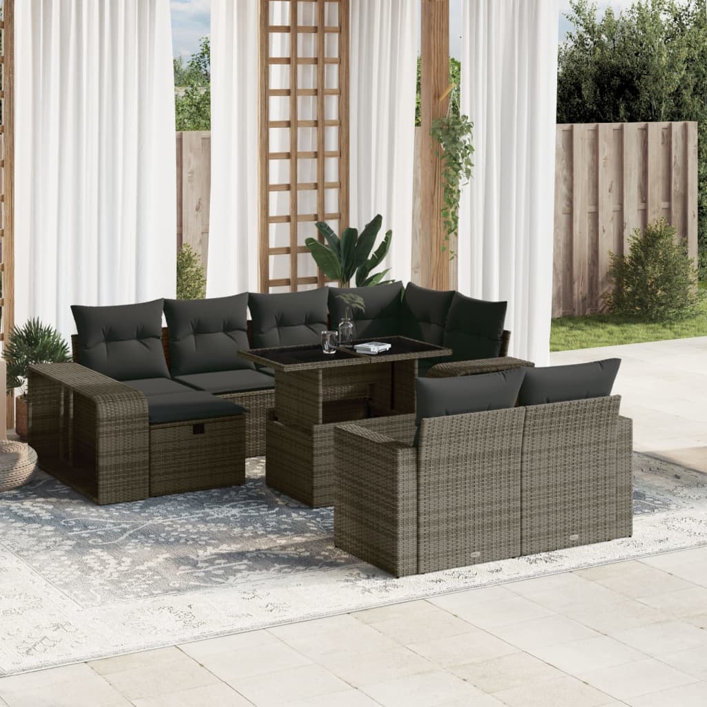 vidaXL 11-Piece Loungeset with Cushions Poly Rattan Black