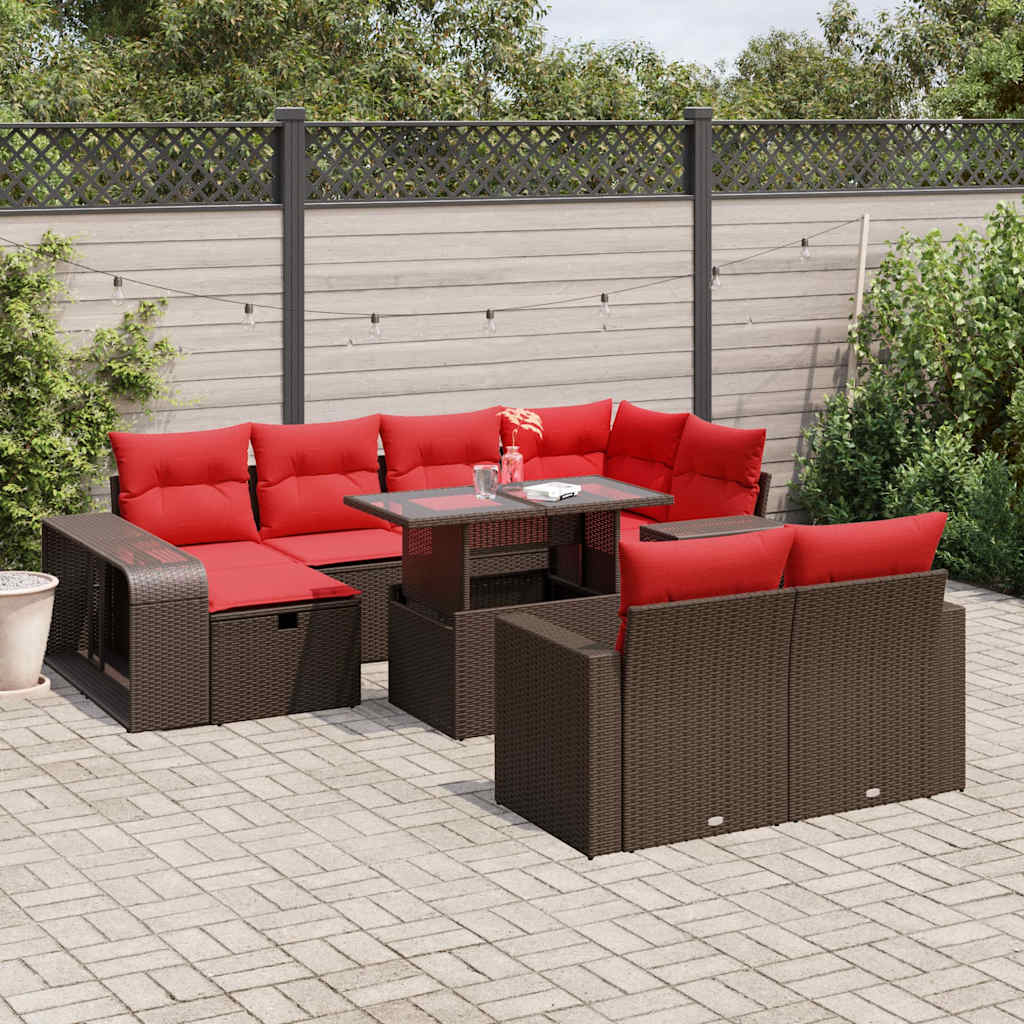 vidaXL 11-delige tuinbankset met kussens, grijs polyrotan