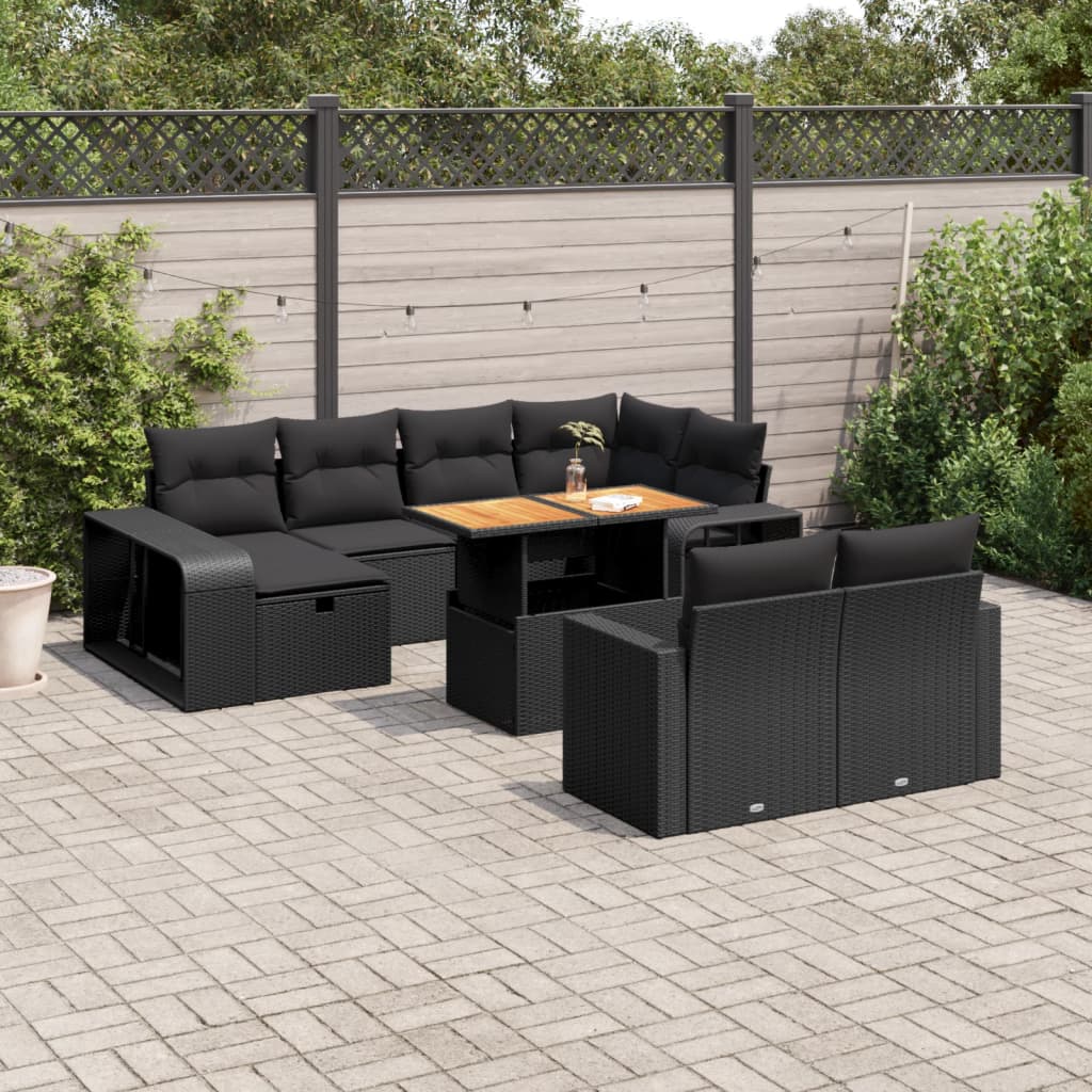 vidaXL 11-Piece Loungeset with Cushions Poly Rattan Black