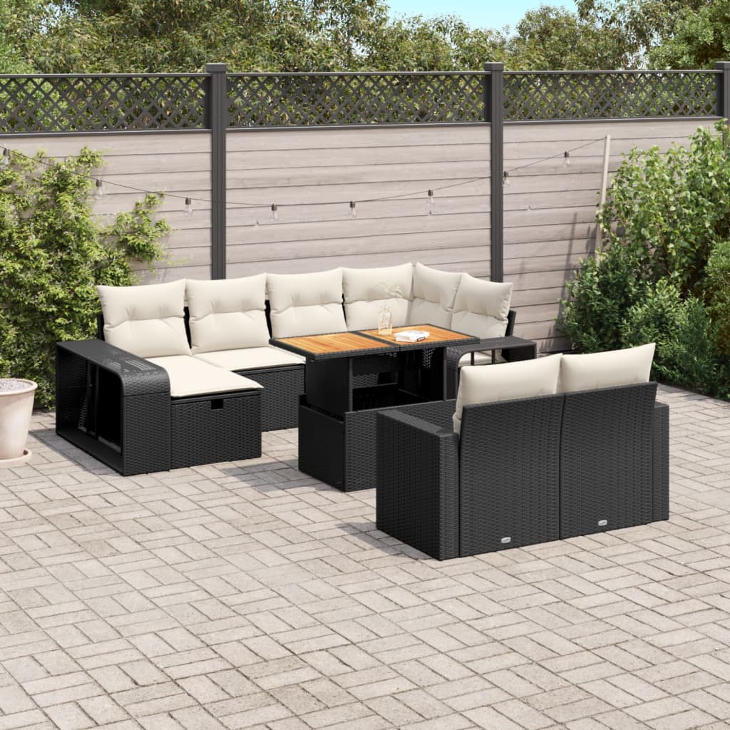 vidaXL 11-Piece Loungeset with Cushions Poly Rattan Black