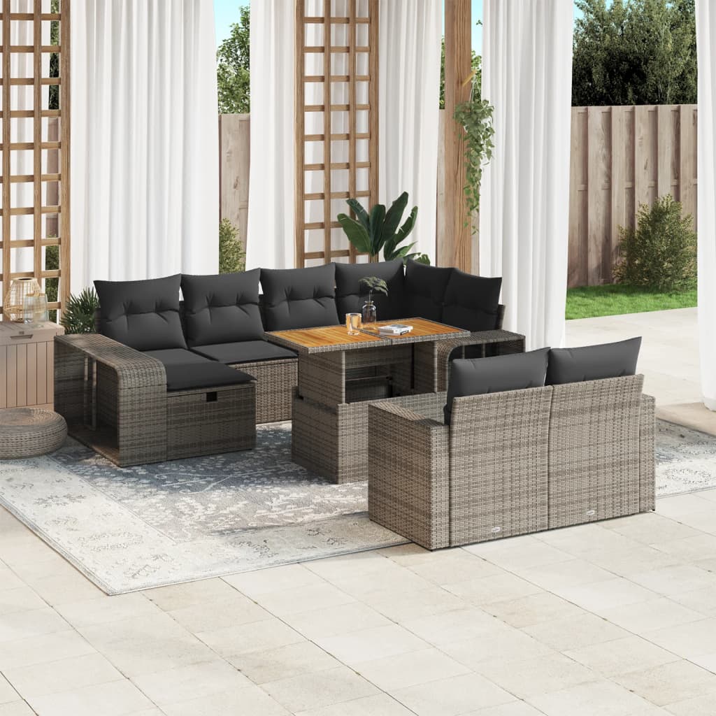 vidaXL 11-Piece Loungeset with Cushions Poly Rattan Black