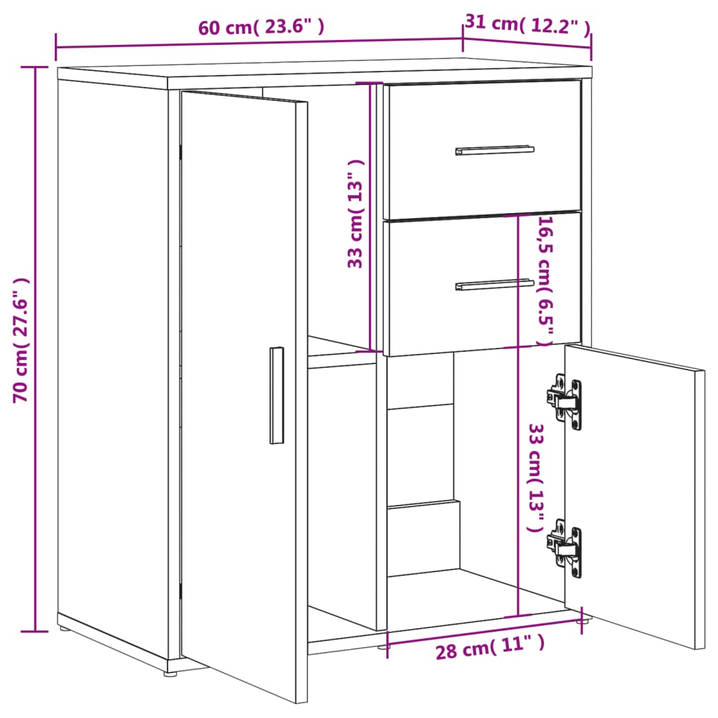 vidaXL Sideboards 2 pcs 60x31x70 cm engineered wood white