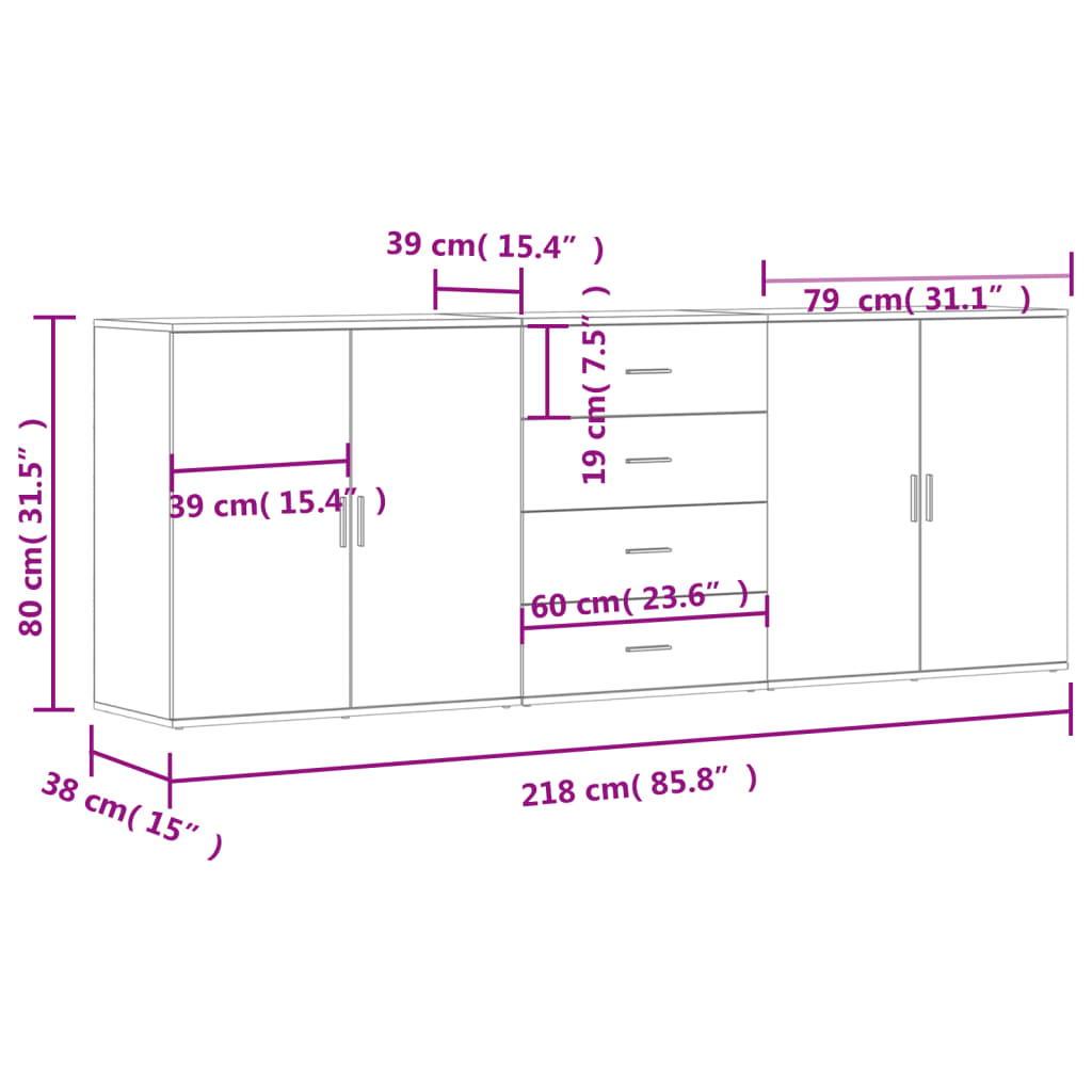 vidaXL Sideboards 3 pcs engineered wood white