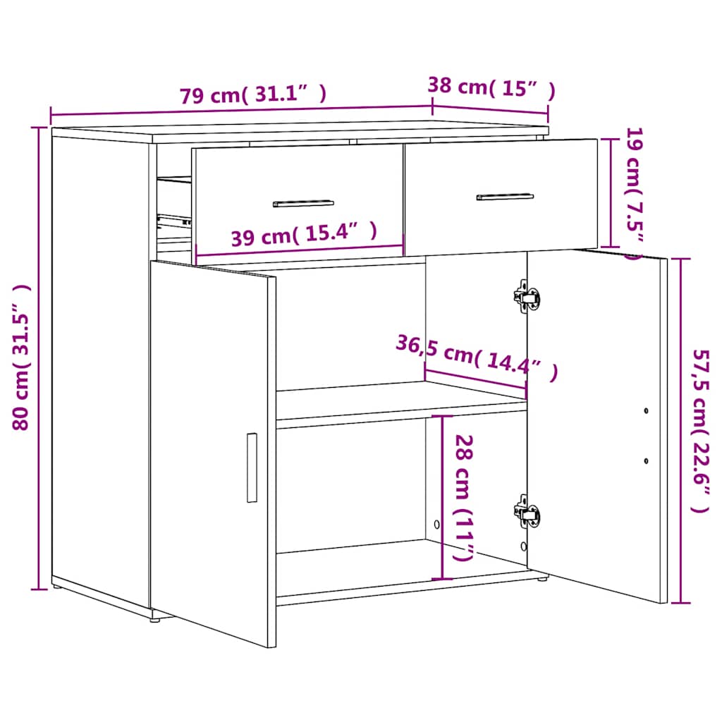 vidaXL Sideboards 2 pcs 79x38x80 cm engineered wood white