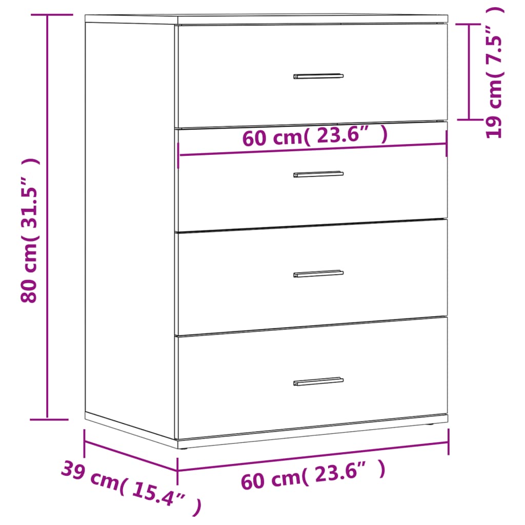 vidaXL Dressoirs 2 st 60x39x80 cm bewerkt hout wit