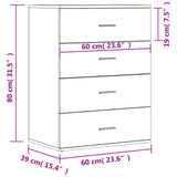 vidaXL Dressoirs 2 st 60x39x80 cm bewerkt hout wit