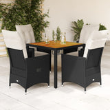 vidaXL 3-delige Bistroset met kussens poly rattan en acaciahout zwart