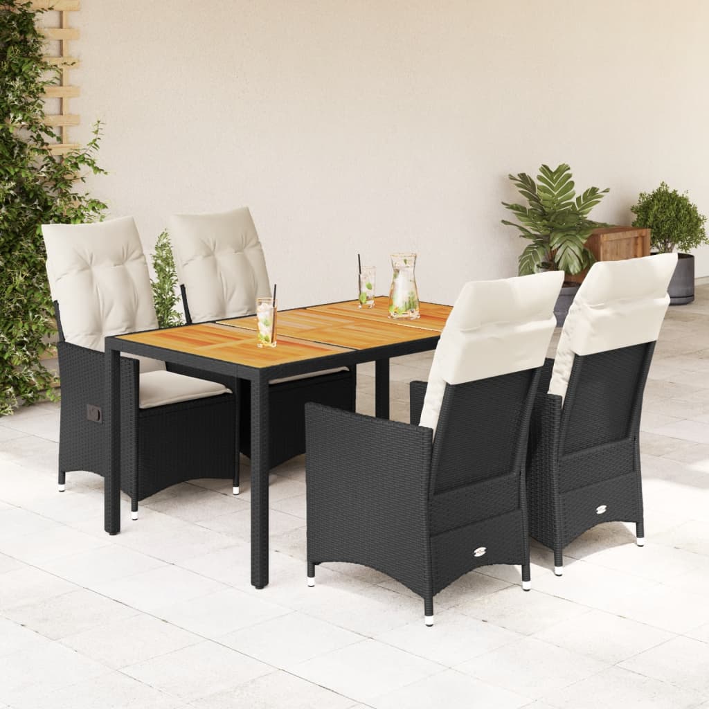 vidaXL 3-delige Bistroset met kussens poly rattan en acaciahout zwart