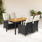 vidaXL 3-delige Bistroset met kussens poly rattan en acaciahout zwart